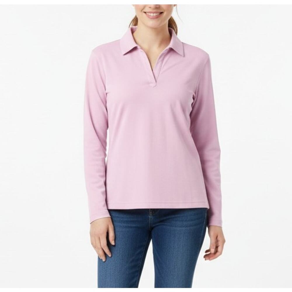 Adidas Golf Long Sleeve Pink Climacool Athletic Women's Polo Shirt V-neck, Sz S